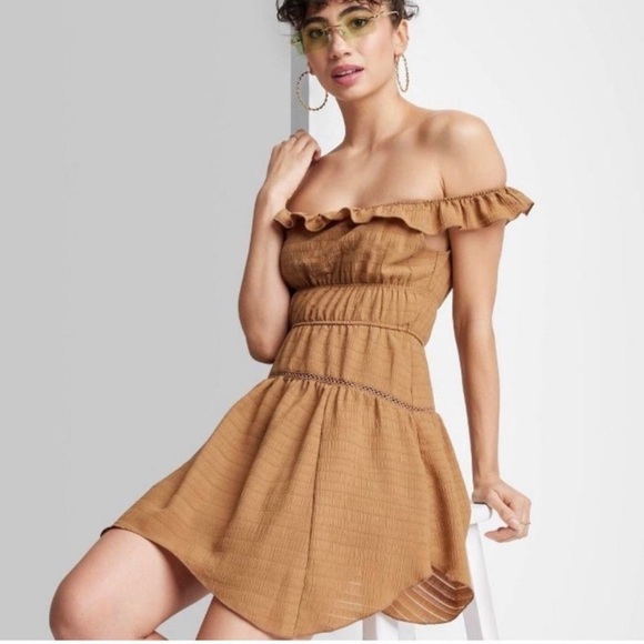 NWT Wild Fable Women's Ruffle Tiered Skater Dress Cognac Size Small - Picture 1 of 3
